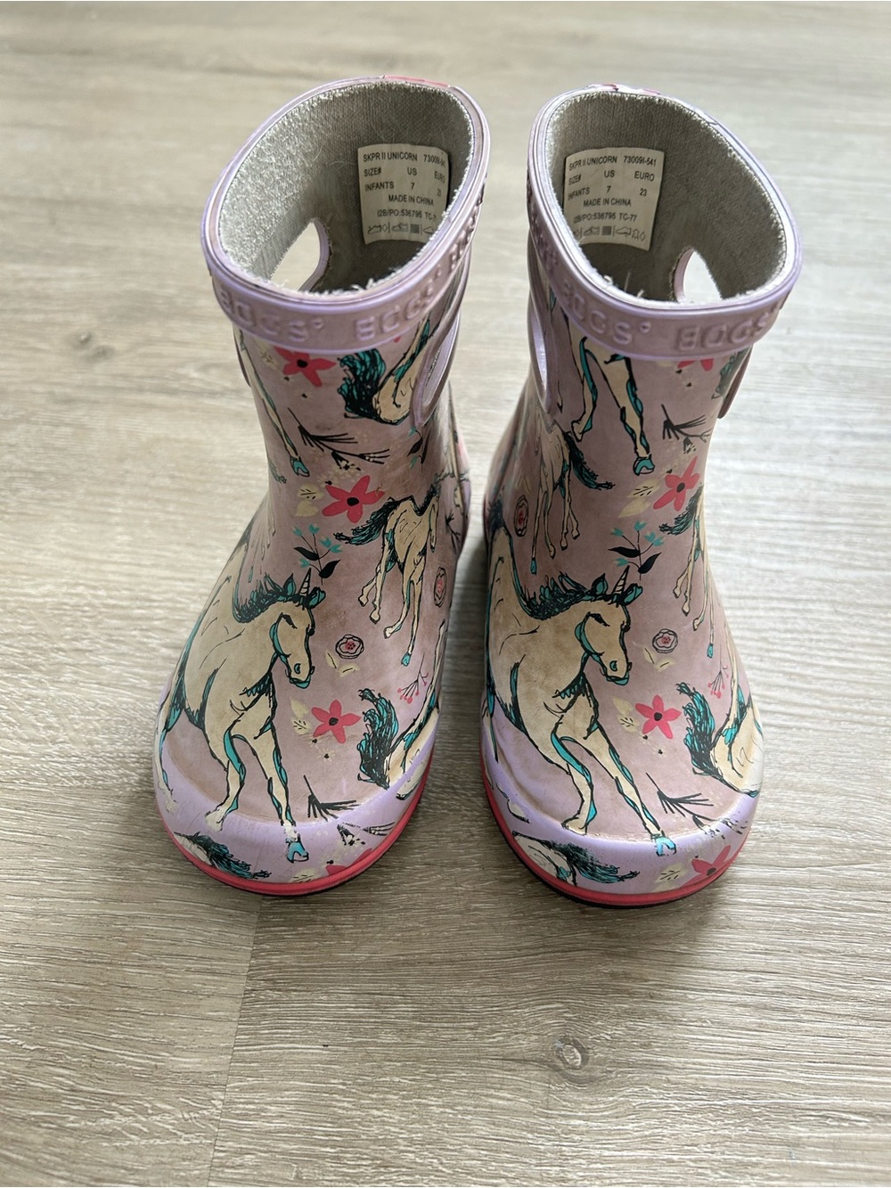 Bogs Kids Pink Unicorn Rain Boots with Teal Accents